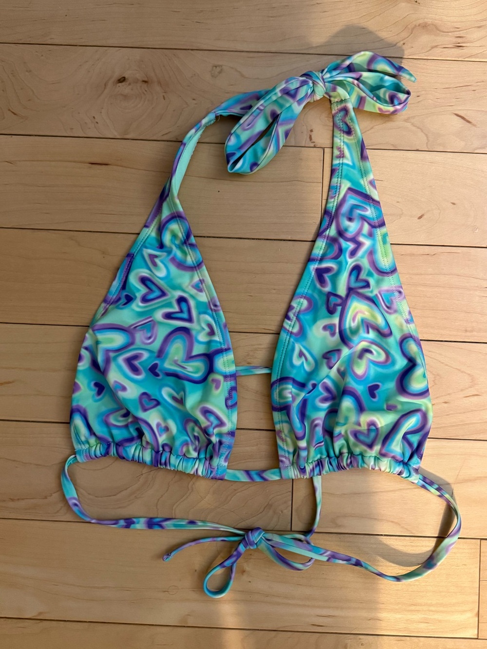 Wild Fable Psychedelic Heart Print Bikini Top Halter Large Pastel Hippie Tie Bow